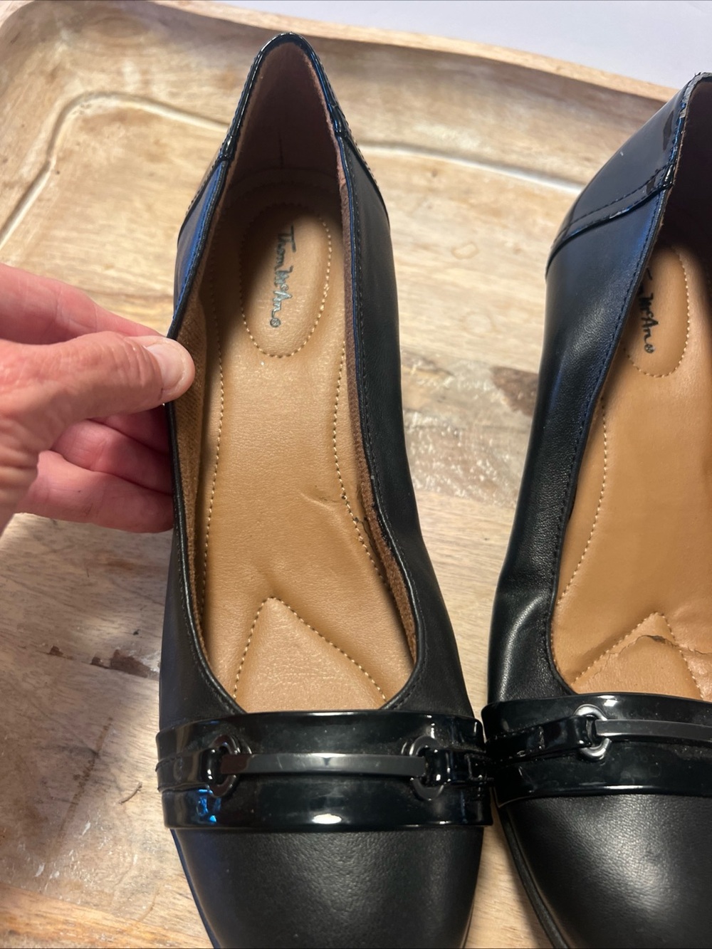 Thom McAn Black Leather Slip-On Loafers with Gloss Accent